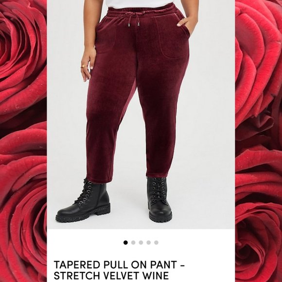 Wine colored tapered pull on pants - Picture 2 of 9